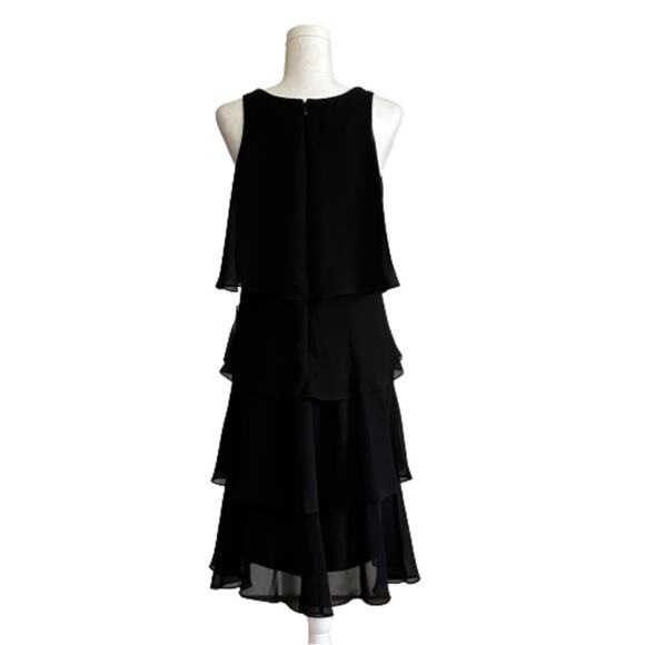 SLNY Dress Black Chiffon Beaded Neckline Sleeveless Tiered Ruffle Size 10 NEW - Picture 4 of 12